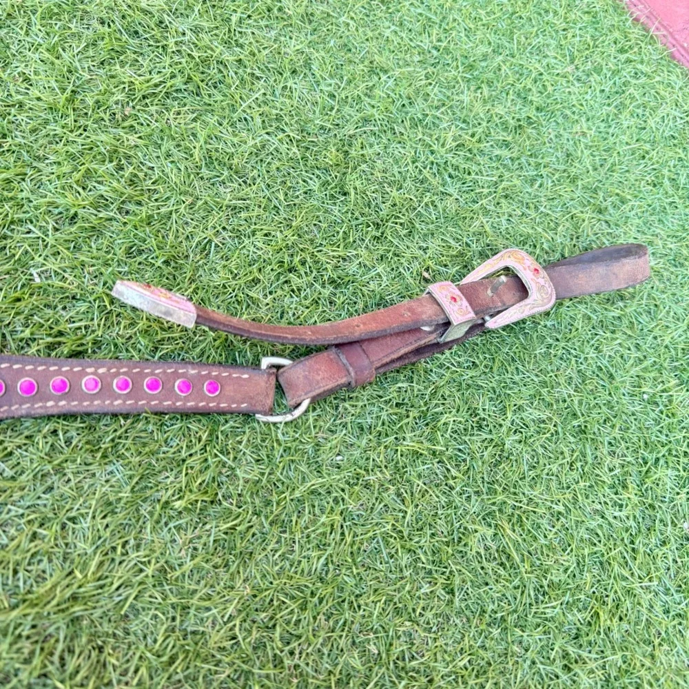 Western Horse Breast Collar‎ Pink Rhinestone Buckle Leather
